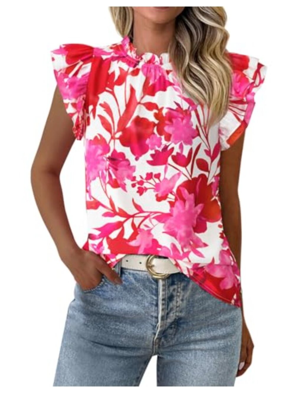 Women's Ruffle Sleeve Floral Chiffon Boho Blouse